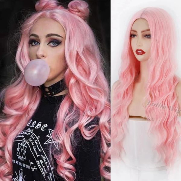 Perucas sintéticas ombre ondulado perucas preto marrom loira parte do meio cosplay com para mulheres perucas de cabelo longo cabelo falso