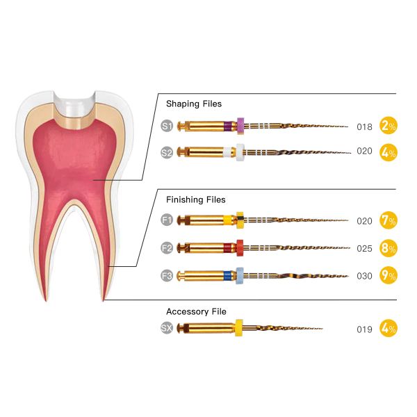 Azdent 5pcs Dental Dentic Endodontic Niti Arquivos rotativos Motor Use SX-F3 25mm Acessórios para odontologia da clínica médica