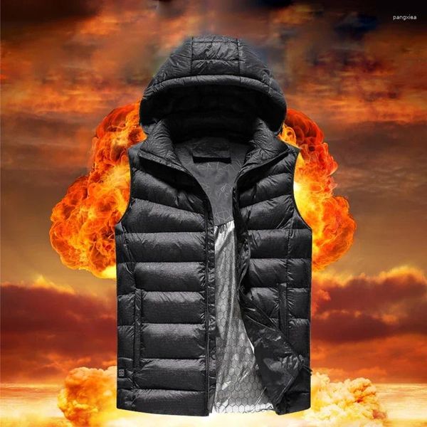 Gilet da uomo Gilet da uomo riscaldato senza maniche invernale con cappuccio riscaldato Riscaldamento intelligente Gilet da esterno caldo Cerniera casual Gilet da uomo di alta qualità