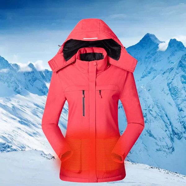 Giacche da donna 4 zone di riscaldamento Cappotto invernale riscaldato con giacca calda a 3 livelli Cappotto da sci lavabile (batterie non incluse)