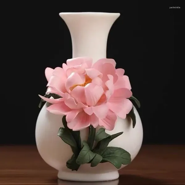 Vasos chinês artesanal peônia vaso de cerâmica decoração de casa desktop sala de chá sala de estar