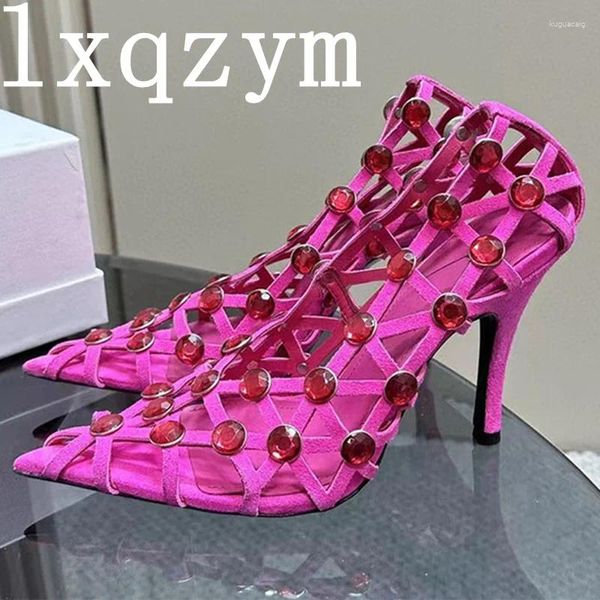 Модельные туфли, роскошные женские туфли-лодочки с кристаллами, летние призматические открытые пикантные туфли на высоком каблуке с острым носком, женская мечта, цветная вечеринка