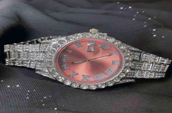 Quality Factory High Bling Viola Quadrante Placcatura Sier Hip Hop Busto Giù Orologio da polso Brillante Diamante Iced Out Baby Pink Donna Quarzo 4613776