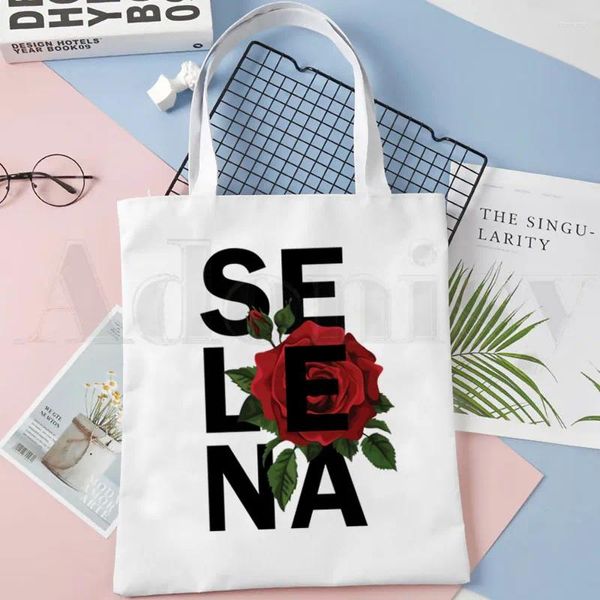 Sacos de compras vintage 90s la reina selena quintanilla dos desenhos animados bolsas ombro casual meninas bolsa feminina elegante lona