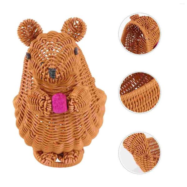 Platten Rattan Eichhörnchen Obstkorb Dekorative Halter Desktop Dekoration Gewebtes Tablett Für Zuhause Kunststoff Besteck Display Ständer Lagerung