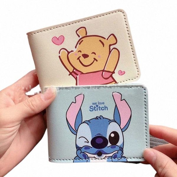 6 bit carino Stitch unisex PU titolare della patente di guida copertura in pelle copertura di guida per auto Busin ID Pass porta carte di credito Portafoglio K6ge #