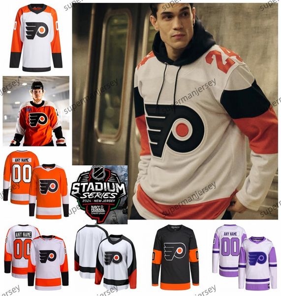 Flyers 2024 Stadium Series Jersey Bobby Brink Jamie Drysdale Owen Tippett Sean Couturier Travis Konecny Scott Laughton Joel Farabee Cam York Carter Hart mais novo