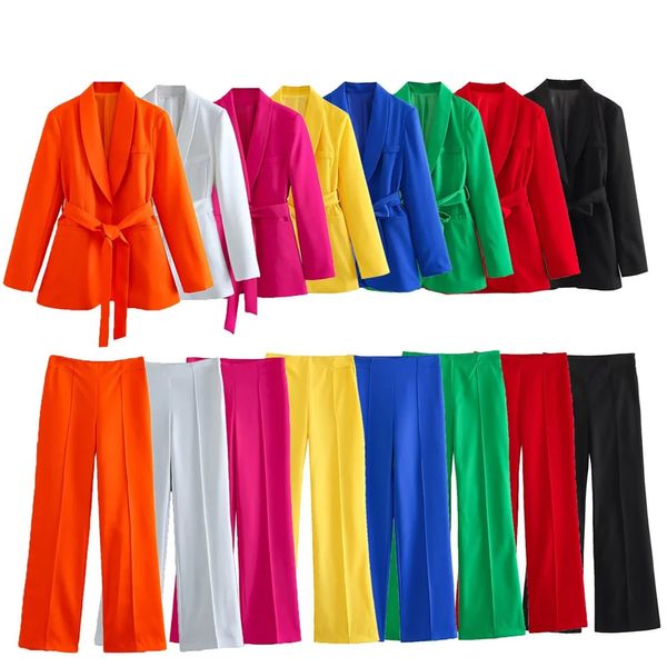 PB ZA Женский стиль с застегивающимся на талии платьем, пиджаком, высоким прямым костюмом, брюками, комплект из двух предметов 240329