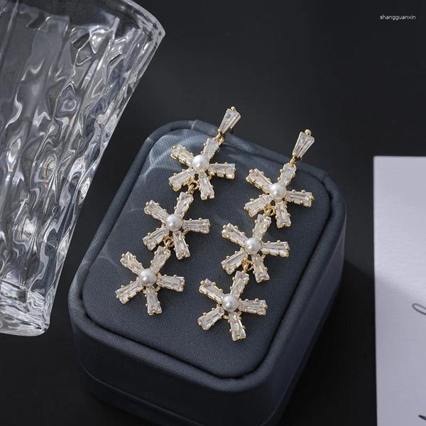 Baumelnde Ohrringe SENYU Trendy Kleine Schneeflocke Zirkonia Tropfenohrring Party Mädchen Geschenk Hochzeit Luxusschmuck Mode Brasilien Braut