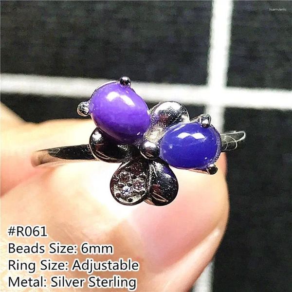 Anéis de cluster Natural Royal Roxo Sugilite Anel 925 Jóias de Prata para Mulher Senhora Homem Anticâncer Beads Cristal Pedra Ajustável