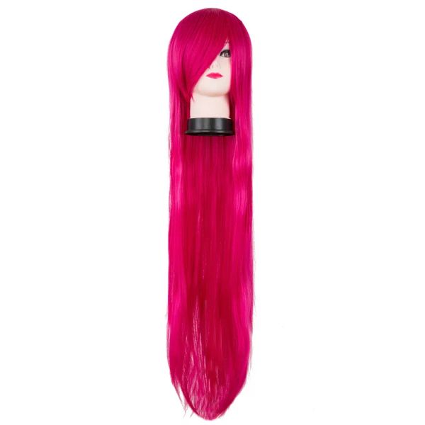 Parrucche Parrucca Diritta FeiShow Sintetica Resistente Al Calore Lunga Rosa Scuro Party Salon Cartone Ruoli 40 Pollici/100 CM Costume Cosplay Capelli