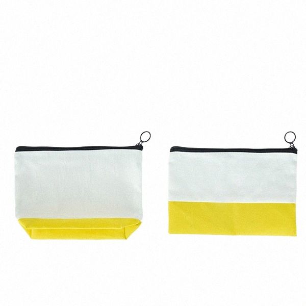 dhl100pcs makyaj çantaları sublimati diy beyaz boş tuval patchwork sarı para çantası j6lw#