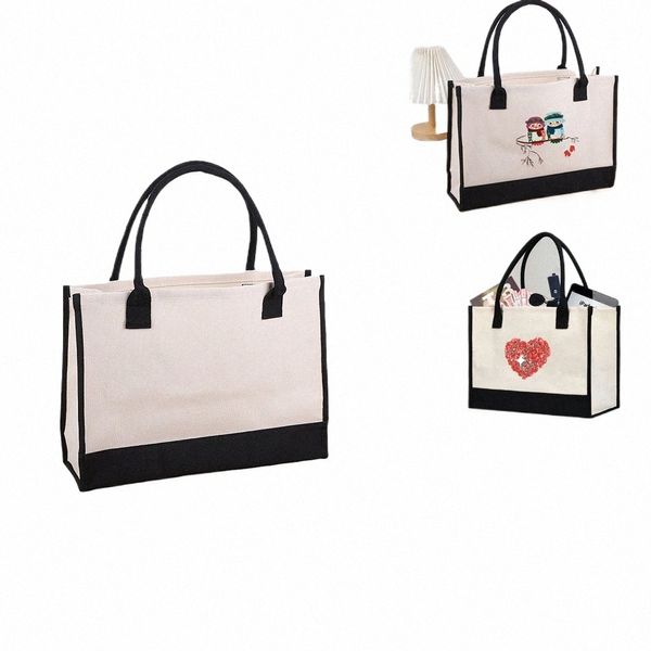 Borse da negozio di tela di grande capacità Borse pieghevoli ecologiche Cott Tote Bag riutilizzabili Borsa a tracolla fai da te Borsa della spesa Beige Bianco k9Z4 #