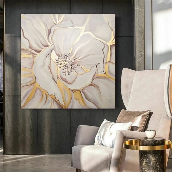 Poster de pintura a óleo de flor de flor de ouro impressões de folhas douradas