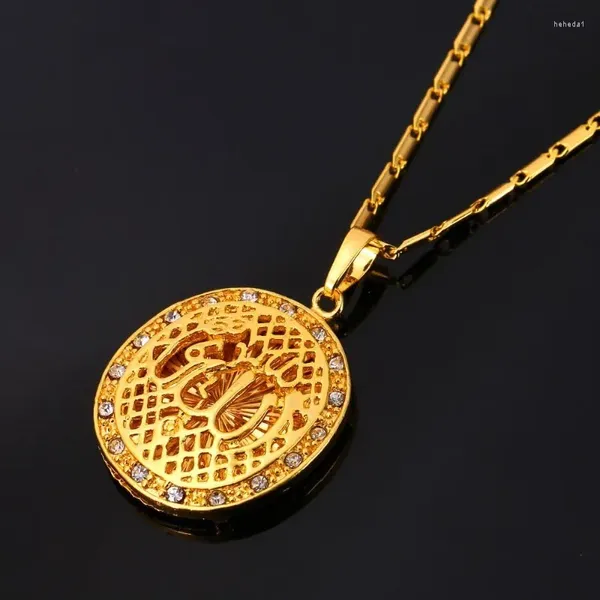 Collana con collane con ciondolo per donna/uomo, gioielli musulmani ovali placcati in oro 18 carati con catena