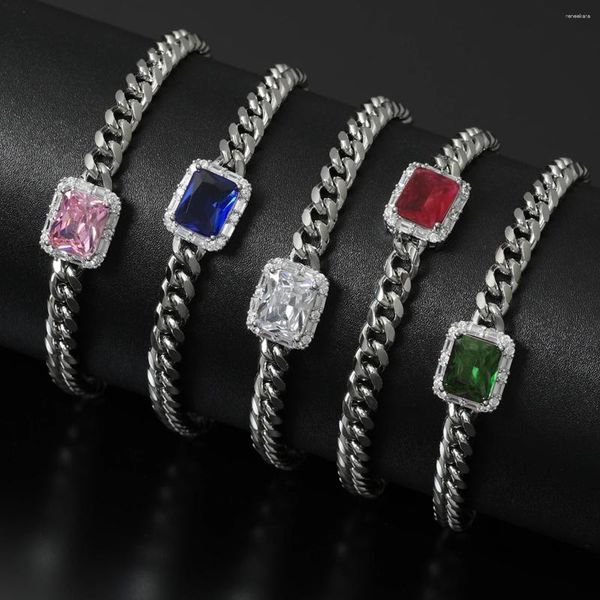 Link pulseiras esmeralda pedra preciosa diamantes pulseira charme tênis prata cor ouro jóias finas caixa por atacado