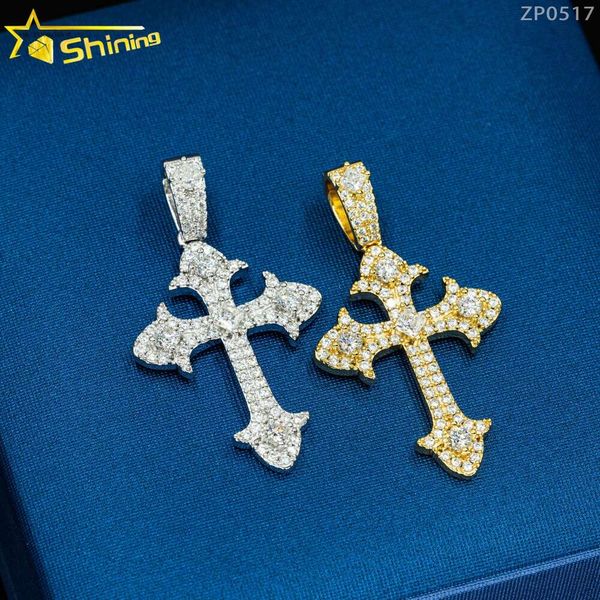 Gioielli brillanti Sterling Sier Pass Diamond Tester Ciondolo croce Hip Hop ghiacciato Vvs Moissanite