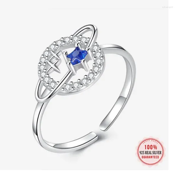 Anelli a grappolo Creativo Rotondo Pianeta Zaffiro Piccola stella Amante Anello Originale Sterling S925 Argento Fidanzamento Sposa Regalo Gioielli per feste