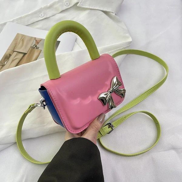 Totes Mini Kontrast Farbe Handtaschen Für Frauen Koreanische Nette Mädchen Einfache Einzelnen Schulter Taschen 2024 Frühling Sommer Bogen Umhängetasche