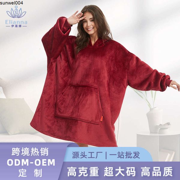 Şarap kırmızı tembel giysiler düz renk büyük boy kazak çift kalınlaşmış soğuk ve sıcak kapüşonlu dış wppd giymek