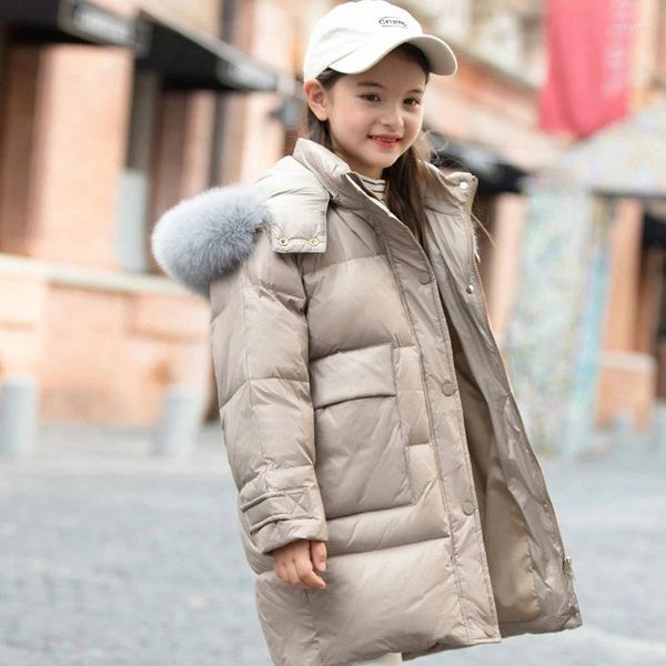Casaco para baixo jaqueta infantil meninas versão coreana estilo médio e longo engrossado tendência de inverno do chinês