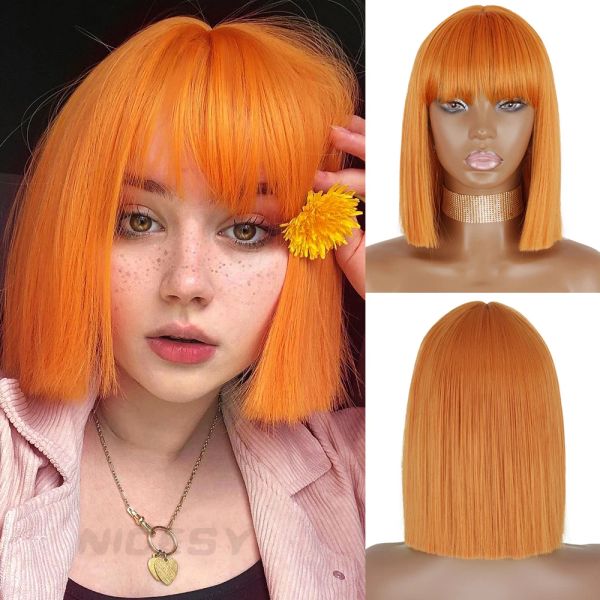 Parrucche arancione corto bob wigs dritte colpi sintetico parrucca nera per le donne usa fibre ad alta temperatura