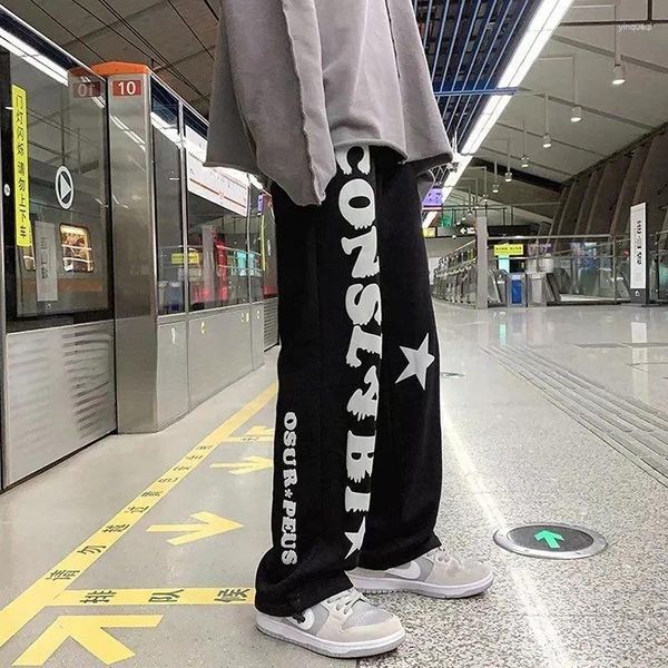 Calças masculinas homem suor calças retas hip-hop cinza sweatpants perna larga baggy vintage harajuku treino bottoms