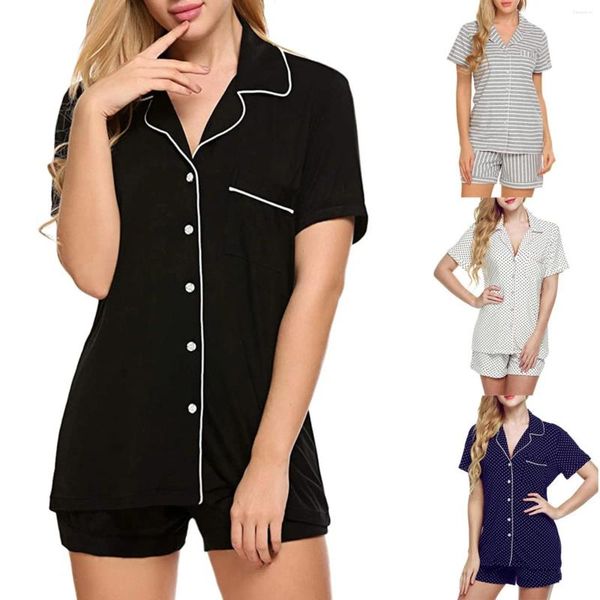 Startseite Kleidung Sommer Damen Pyjamas Nachtwäsche Kleidung Kurzarm Button-Down-Laple-Hemd und Shorts Lässige Schlafoberteile Pyjama-Sets Pyjama