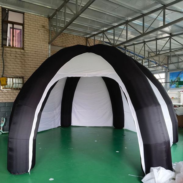 Barraca inflável exterior personalizada da aranha do diâmetro de 10m 33ft com porta e paredes com zíper branco preto sombra dossel gazebo pneumático para eventos