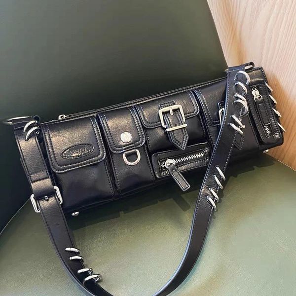 Borse da sera Moto Biker Slim per le donne Borse e portamonete firmati di lusso 2024 In PU Borsa a tracolla con decorazione ad anello in metallo