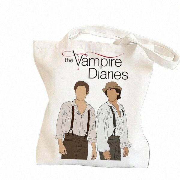 The Vampire Diaries borsa da negozio shopper di generi alimentari borsa di iuta borsa di riciclo cott shopper bolsa compra tessuto sac tissu A6Sg #