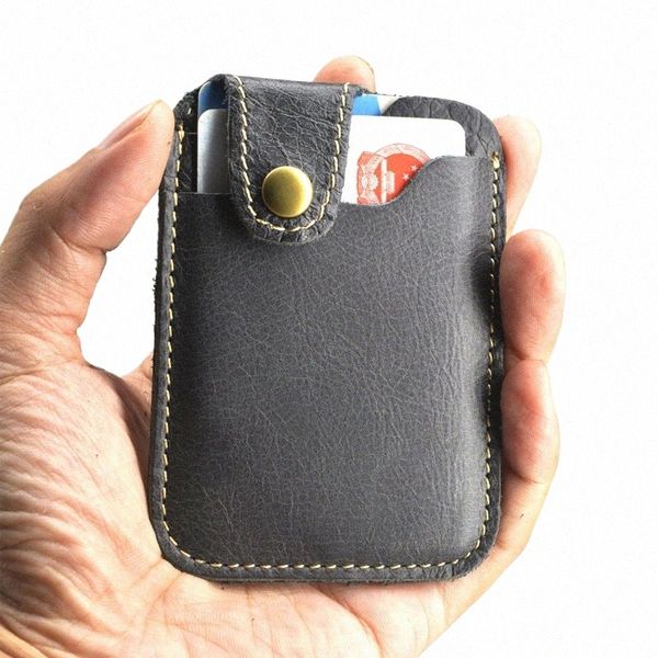 Porta carte di credito in pelle retrò Busin Mini Portafoglio Cvenient Uomo Donna Porta carte Smart Porta carte Porta carte Portafoglio C B0oR #