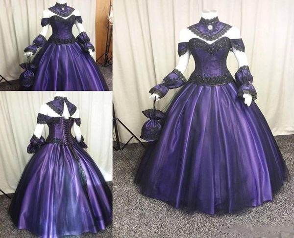 Siyah Purple Gotik Gelinlik 2020 Artı Steampunk Victoria Cadılar Bayramı Balo Eşyası Gelinlik Vampir Ülke Bahçesi BR5277923