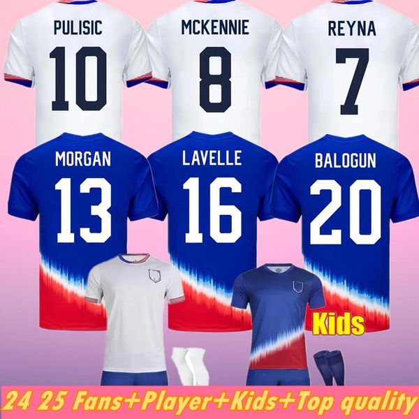 2024 2025 USAS Maglia da calcio kit Copa America USWNT Set per bambini FANS USMNT 24/25 Home Away Nuovo stile Kit nazionale Uniforme Giocatore di calcio Versione PULISIC BALOGUN SMITH