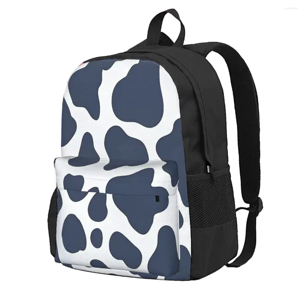 Sacos de armazenamento mochila azul vaca padrão casual impresso escola livro ombro viagem laptop saco para mulheres homens