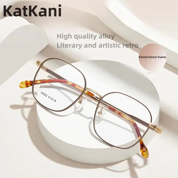 Armações de óculos de sol KatKani Retro Liga Poligonal Óculos Masculinos Quadro Ultra Leve Borda Larga Não Pinch Óculos de Prescrição Óptica para Homens