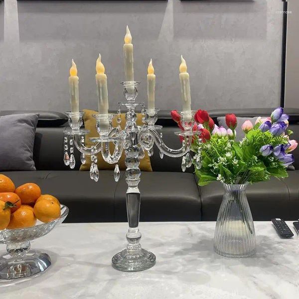 Portacandele 1 pezzo tavolo da pranzo festival candeliere di cristallo a cinque teste per la casa in stile europeo trasparente decorativo squisito