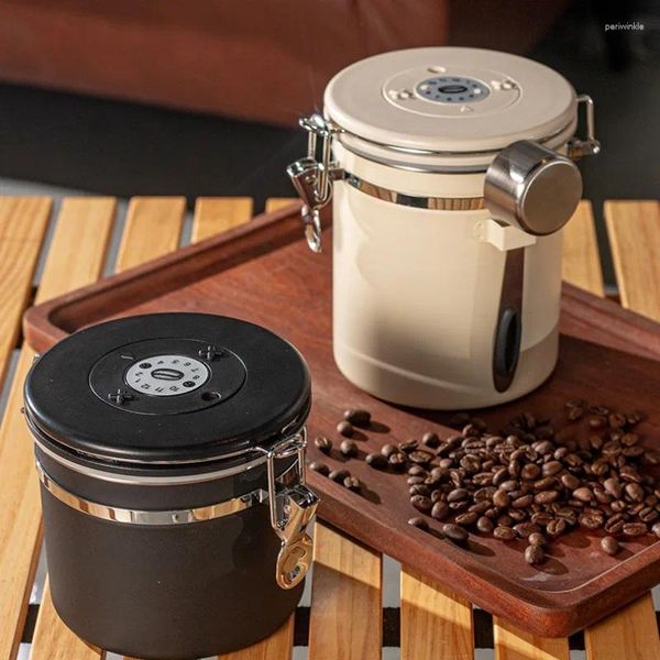Garrafas de armazenamento 1 pcs selado pode 304 aço inoxidável escape cozinha vácuo café feijão chá fresco-mantendo caixa
