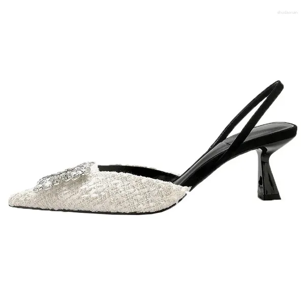 Scarpe eleganti da donna Bling bianco con tacco alto Moda ufficio da donna Sandali di cristallo Eleganti scarpe a punta Slingback Tacchi donna