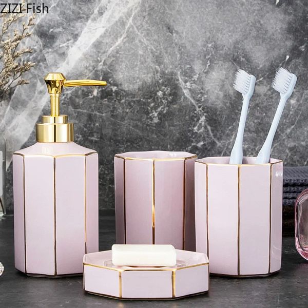 Set Set di tazze per bocca Semplice dispenser di sapone in ceramica per la casa Kit di forniture per il bagno Kit di lavaggio per coppia Bottiglia per aromaterapia Accessori per il bagno