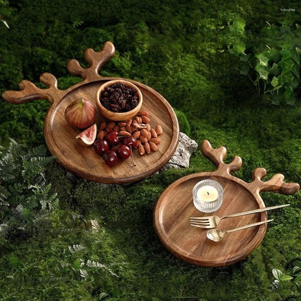 Estatuetas decorativas apertizador prato de natal bandeja de natal sobremesa/lanches/frutas/biscoitos para jantar de madeira para jantar de prato de prato lanches de sobremesa