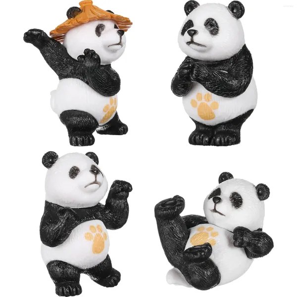 Estatuetas decorativas 4 peças fitness panda modelo decoração em miniatura estatueta bonsai desktop pvc pequeno animal