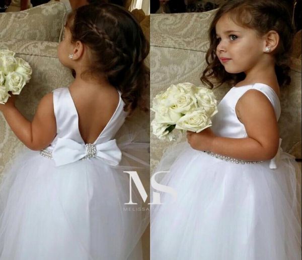 Lindas meninas vestido para casamento branco frisado flor vestidos jóia decote até o chão linda princesa meninas pageant vestido party5659932