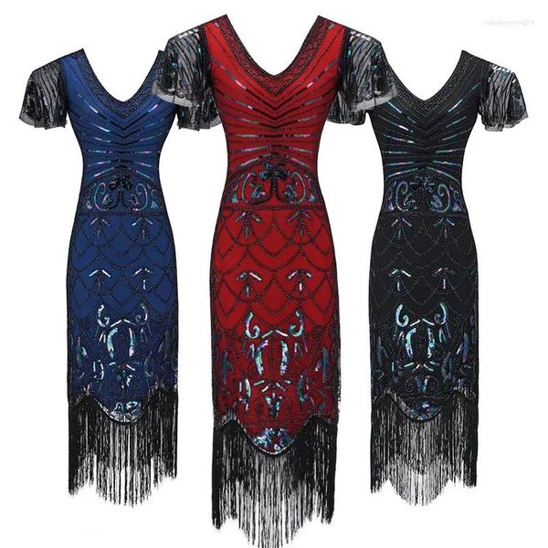 Party Kleider Frauen Pailletten Quaste Kleid Handgemachte Stickerei Great Gatsby Abend Plus Größe Vestidos Flapper