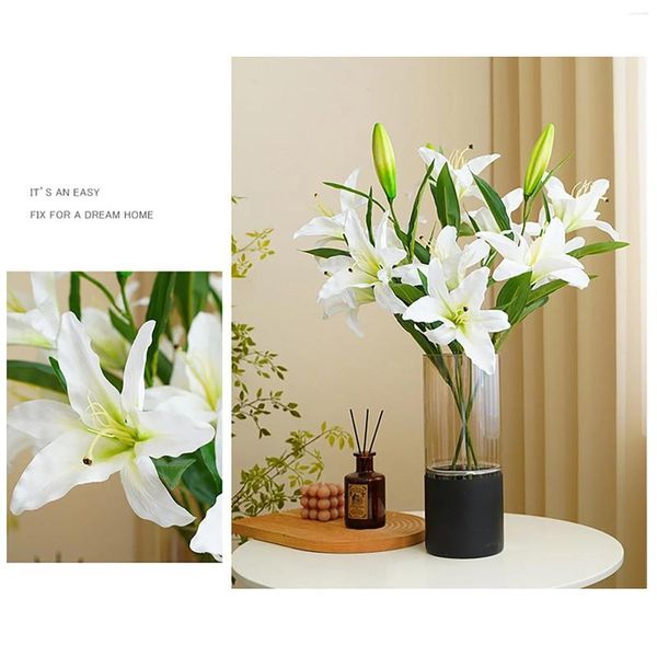 Flores decorativas 5 cabeças de pano de seda lírio simulação flor 4 1 botão a sala de estar é decorada com peças centrais de inverno