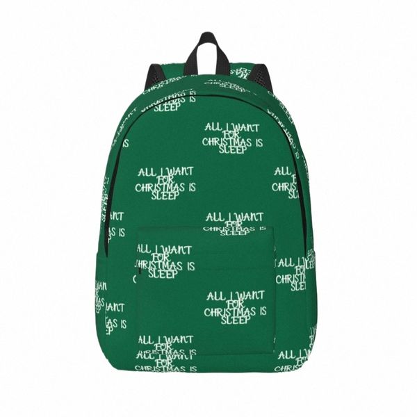 Tudo que eu quero para o Natal é dormir mochila presente verde menina poliéster universidade mochilas fi high school bags mochila t4J2 #