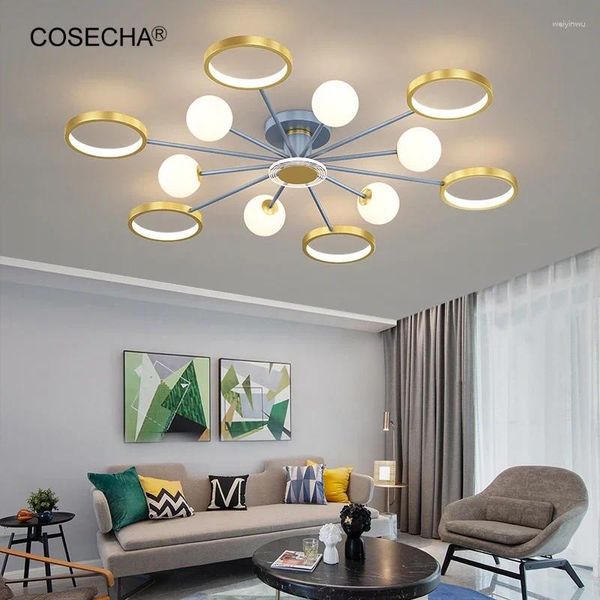 Plafoniere Anello in oro Luce a led per soggiorno Lampadario dimmerabile a distanza Illuminazione moderna Lampada a montaggio superficiale da 96 W