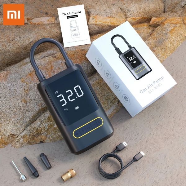 Controlla XIAOMI 2023 Compressore d'aria portatile wireless Mini pompa di aria elettrica per auto con lampada a LED Funzione Power Bank Pompa gonfiabile per pneumatici