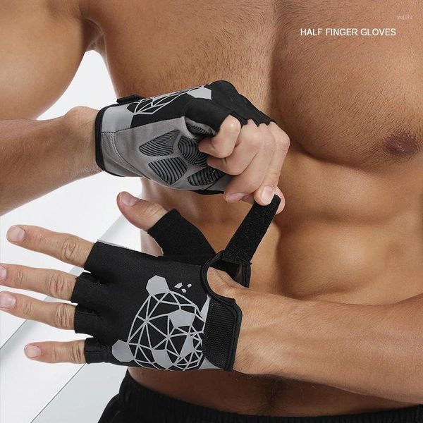 Suporte de pulso luvas de fitness panda meio dedo com silicone espessado anti deslizamento proteção de palma para haltere equitação homens e mulheres