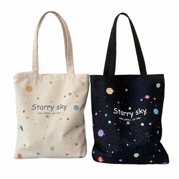 Borsa in tela con motivo cielo stellato, borsa tote con cerniera Fi, borsa a tracolla alla moda per il negozio scolastico 91WZ#